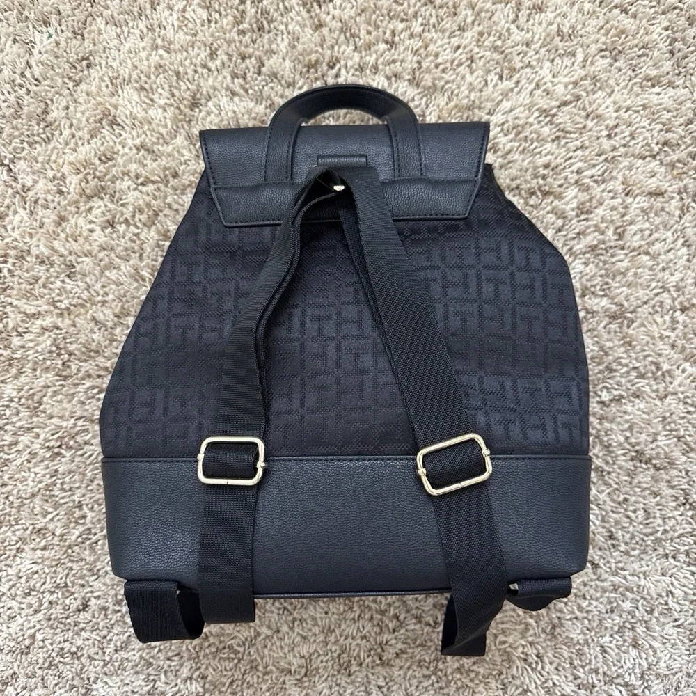 Tommy Hilfiger Joy II Flap Backpack - Black Tonal Monogram Jacquard NWOT